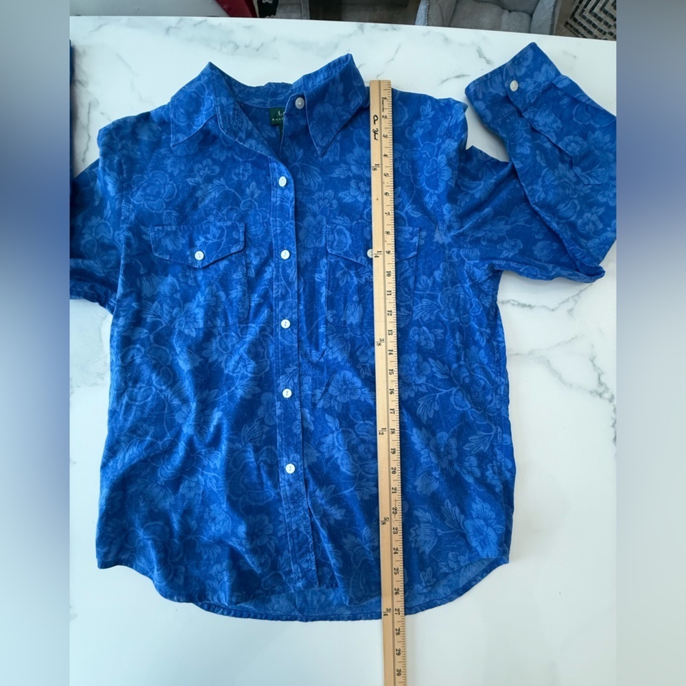 Ralph Lauren Indigo Floral Button Up Shirt Size Large - Picture 5 of 6